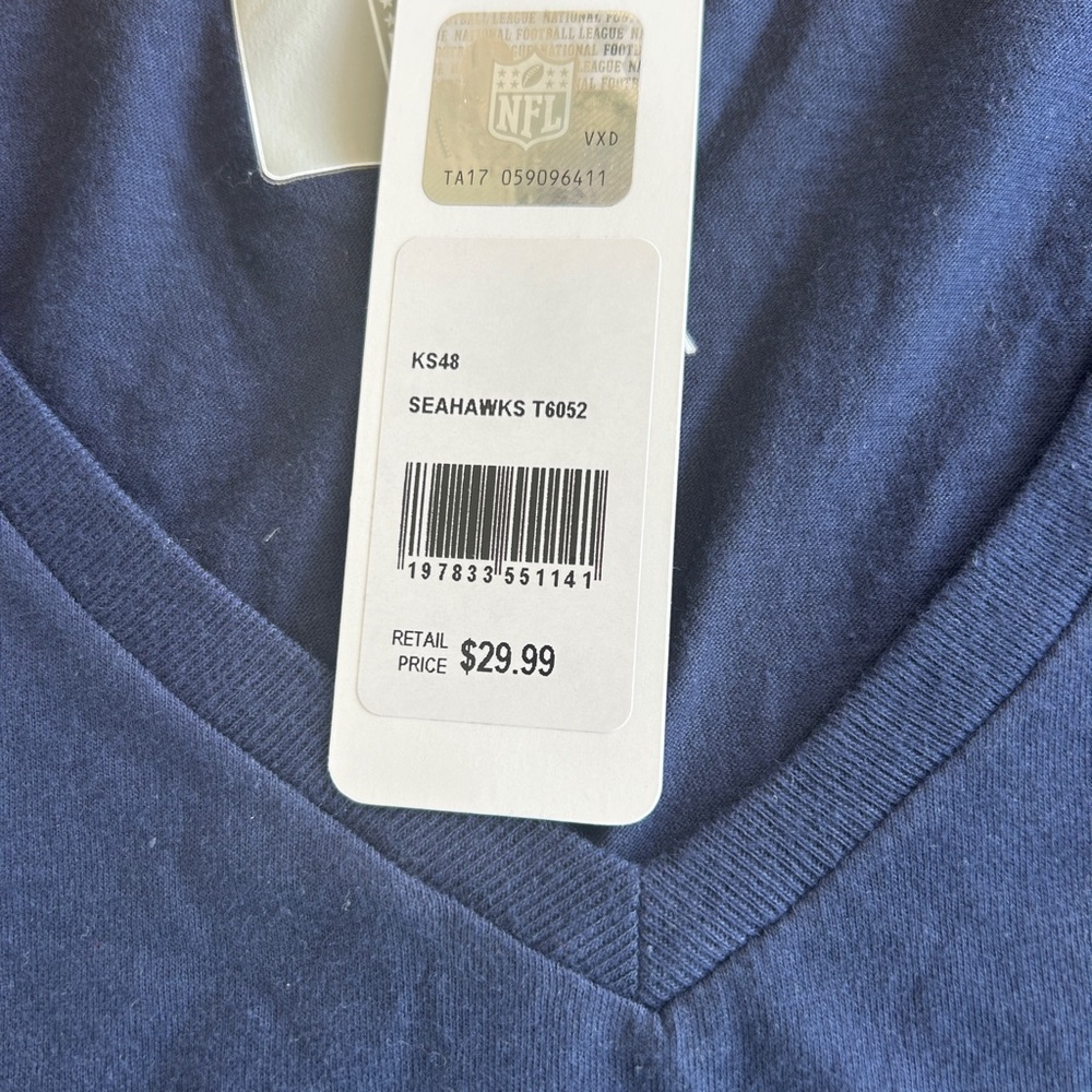 Seahawks Women Med Seattle Team Apparel Dark Blue V-Neck Tee Hawks NWT NFL - Picture 3 of 5